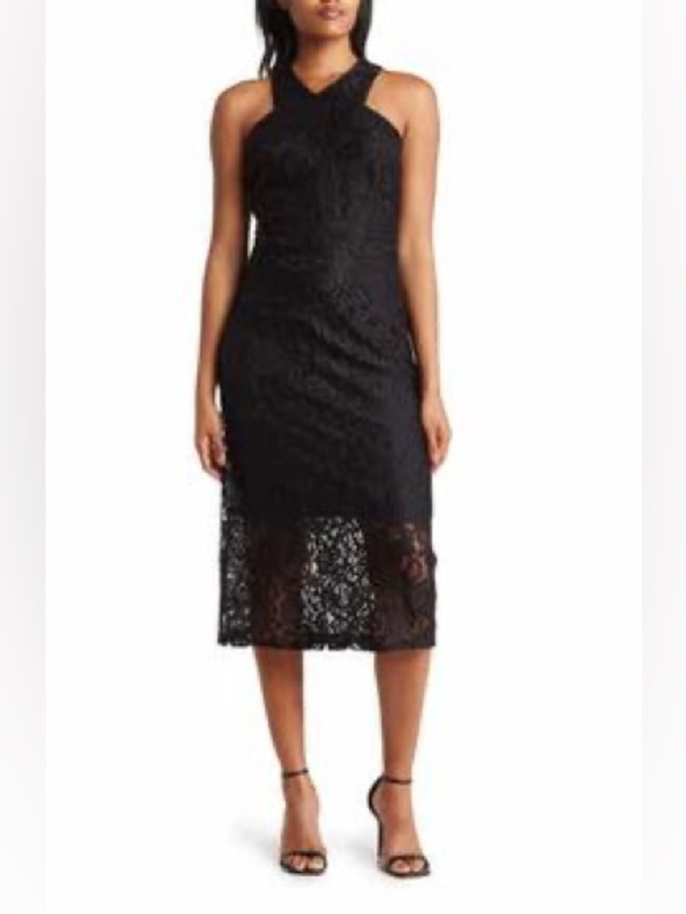 NWT Premier Amour Black Lace Halter Midi Dress - Size 8